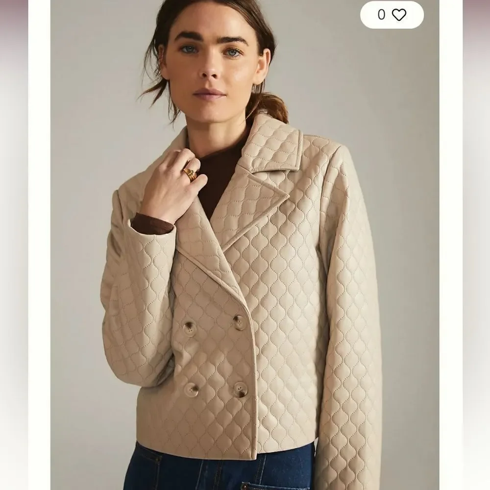 Free People/Anthropolgie Greylin Vegan Leather Quilted Jacket, Cream/Tan, Medium